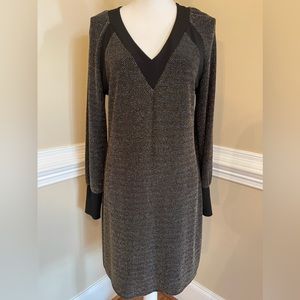 Donna Rico Metallic Sheath Dress, Size 8, V Neck, Long Sleeve, Knee Length